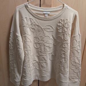 J. Jill Cream Crewneck Floral Embroidered Sweatshirt